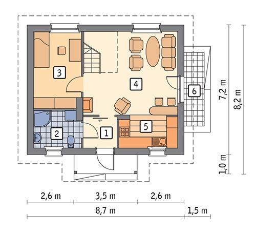 Rzut parteru POW. 47,6 m²