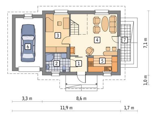 Rzut parteru POW. 63,5 m²