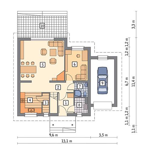 Rzut parteru POW. 87,9 m²