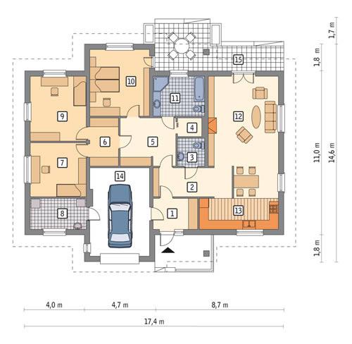Rzut parteru POW. 172,7 m²