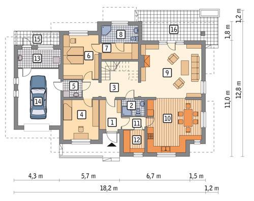 Rzut parteru POW. 140,1 m²