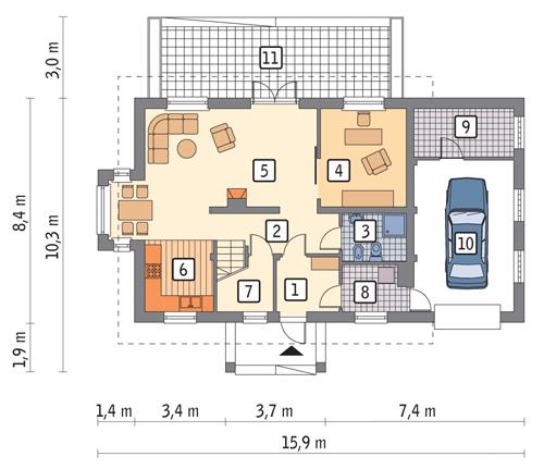 Rzut parteru lustro POW. 95,0 m²