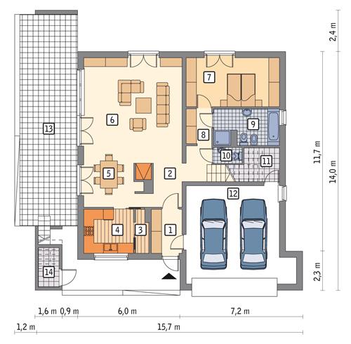 Rzut parteru POW. 132,9 m²