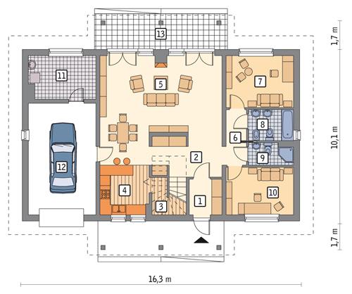Rzut parteru POW. 132,9 m²