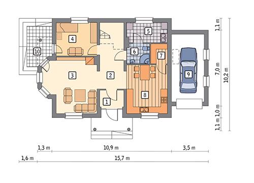 Rzut parteru POW. 96,2 m²
