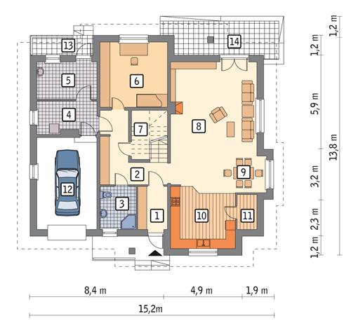 Rzut parteru POW. 142,4 m²