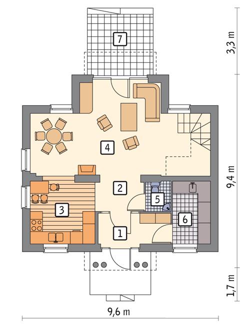 Rzut parteru POW. 57,5 m²