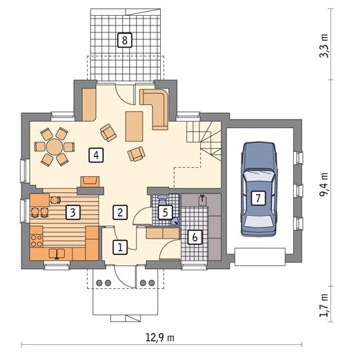 Rzut parteru POW. 75,1 m²
