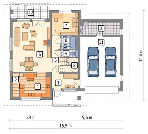 Rzut parteru POW. 135,0 m²