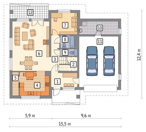 Rzut parteru POW. 135,0 m²