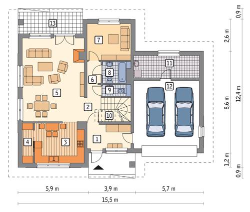 Rzut parteru POW. 126,9 m²