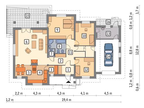 Rzut parteru POW. 152,0 m²