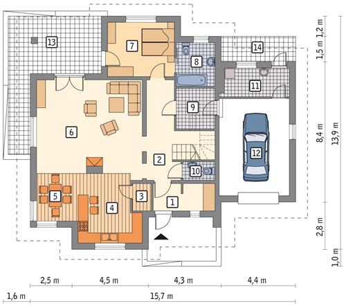 Rzut parteru POW. 129,0 m²