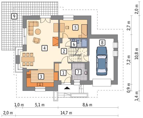 Rzut parteru POW. 95,9 m²