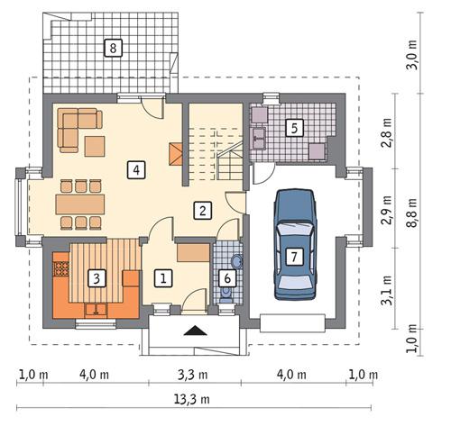 Rzut parteru POW. 78,3 m²