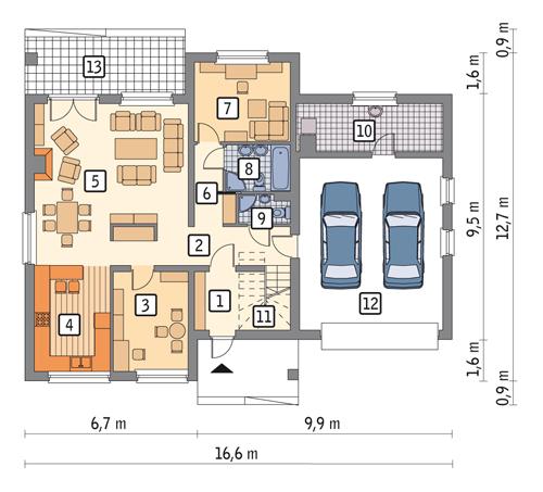 Rzut parteru POW. 141,6 m²
