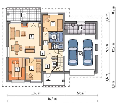 Rzut parteru POW. 141,0 m²