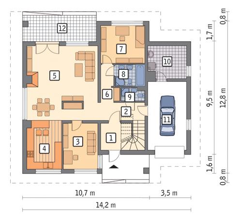 Rzut parteru POW. 120,9 m²