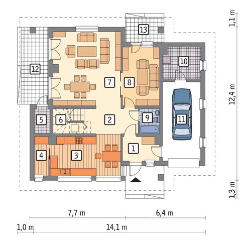 Rzut parteru POW. 116,4 m²