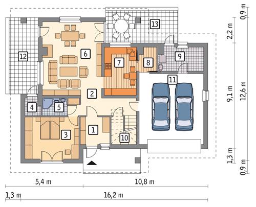 Rzut parteru POW. 127,2 m²