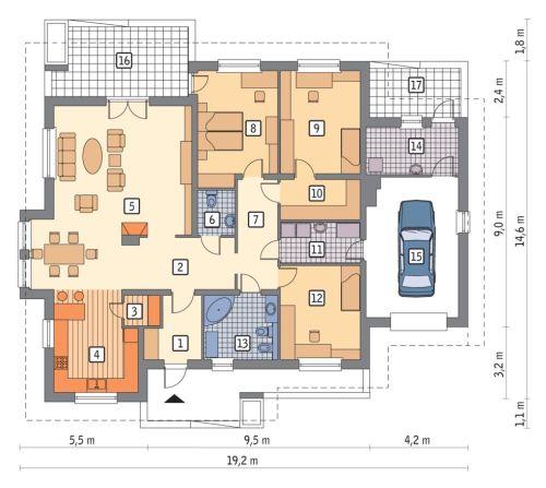 Rzut parteru POW. 182,8 m²