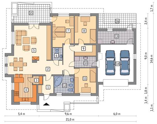 Rzut parteru POW. 196,9 m²