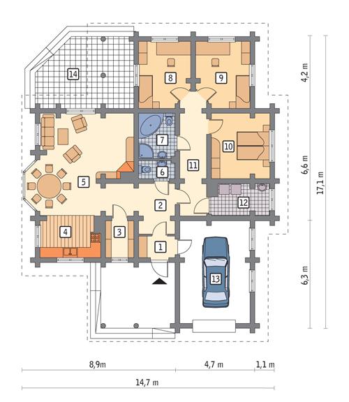 Rzut parteru POW. 136,5 m²