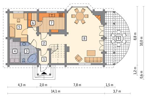 Rzut parteru POW. 92,9 m²