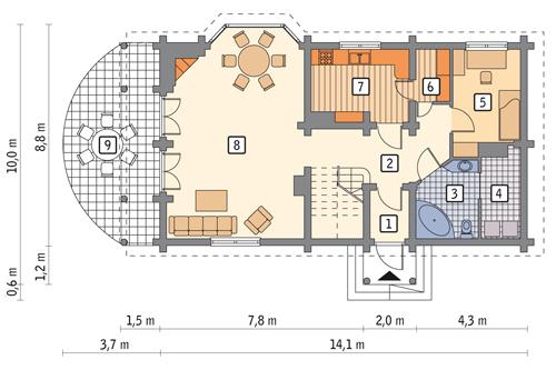 Rzut parteru lustro POW. 92,9 m²