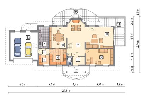 Rzut parteru POW. 169,1 m²