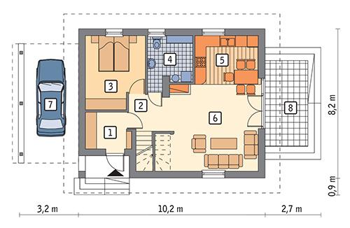 Rzut parteru: wersja podstawowa POW. 61,0 m²
