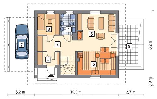 Rzut parteru: wariant 4 POW. 59,9 m²