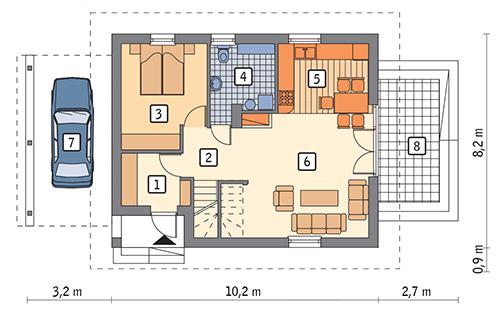 Rzut parteru: wariant 6 POW. 60,7 m²