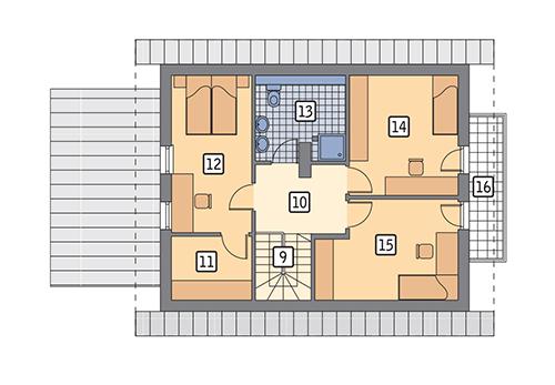 Rzut poddasza: wersja podstawowa POW. 68,4 m²