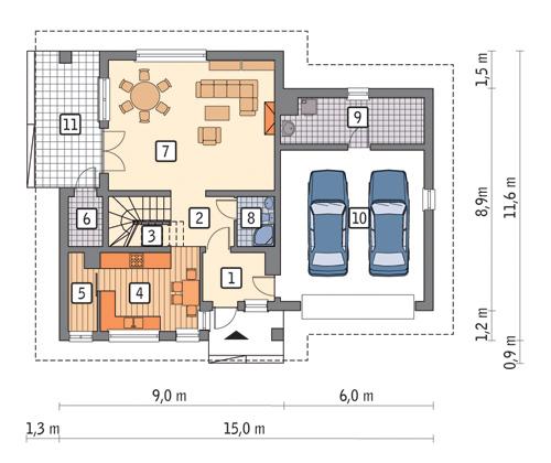 Rzut parteru POW. 114,1 m²