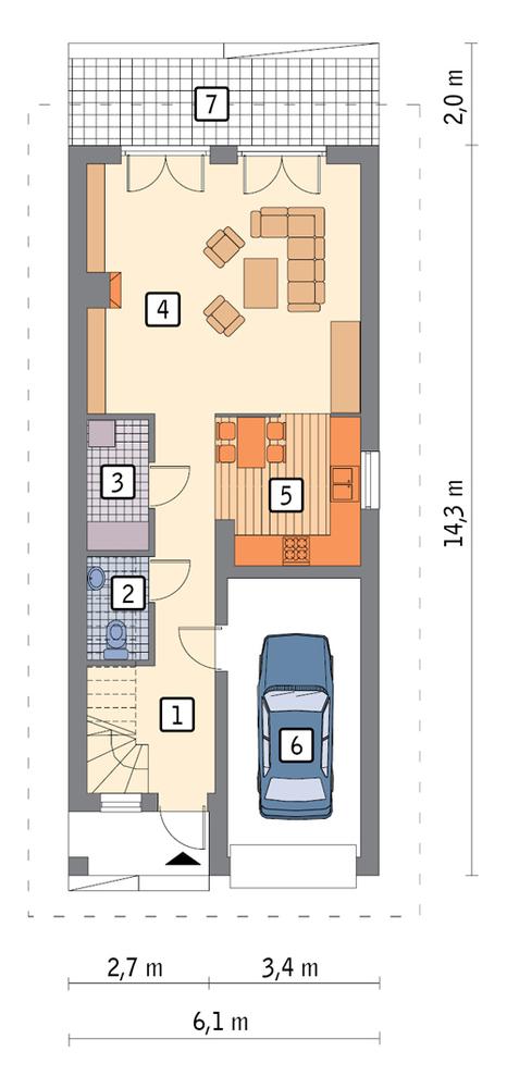 Rzut parteru POW. 63,5 m²