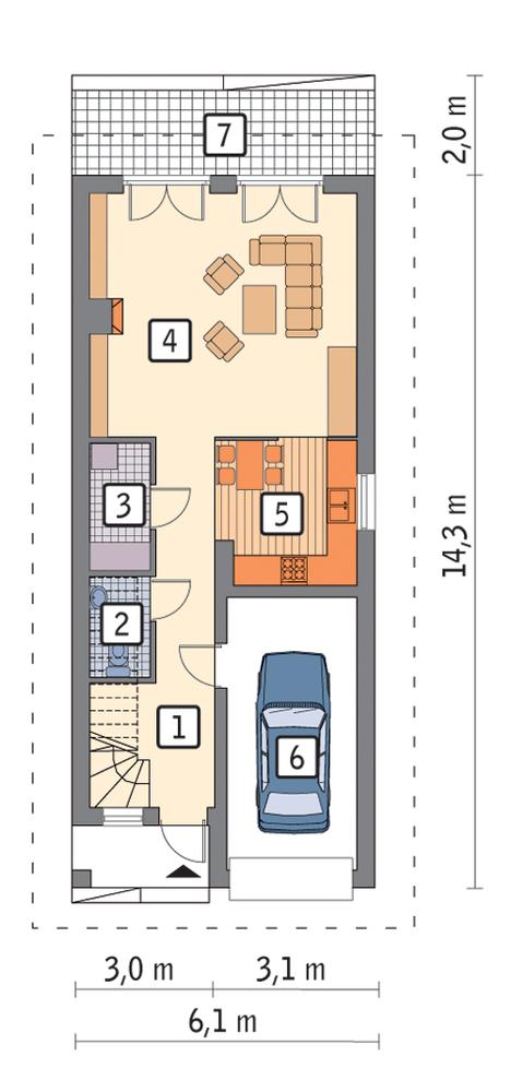 Rzut parteru POW. 63,5 m²