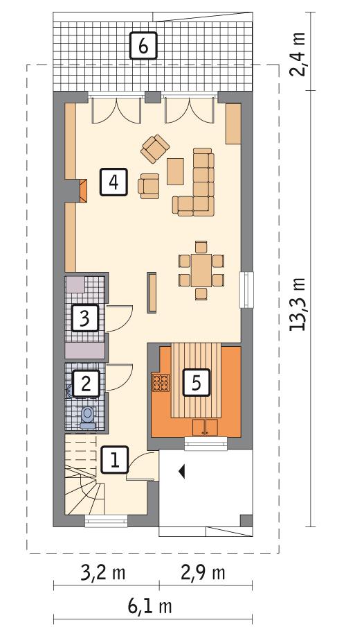 Rzut parteru POW. 55,8 m²