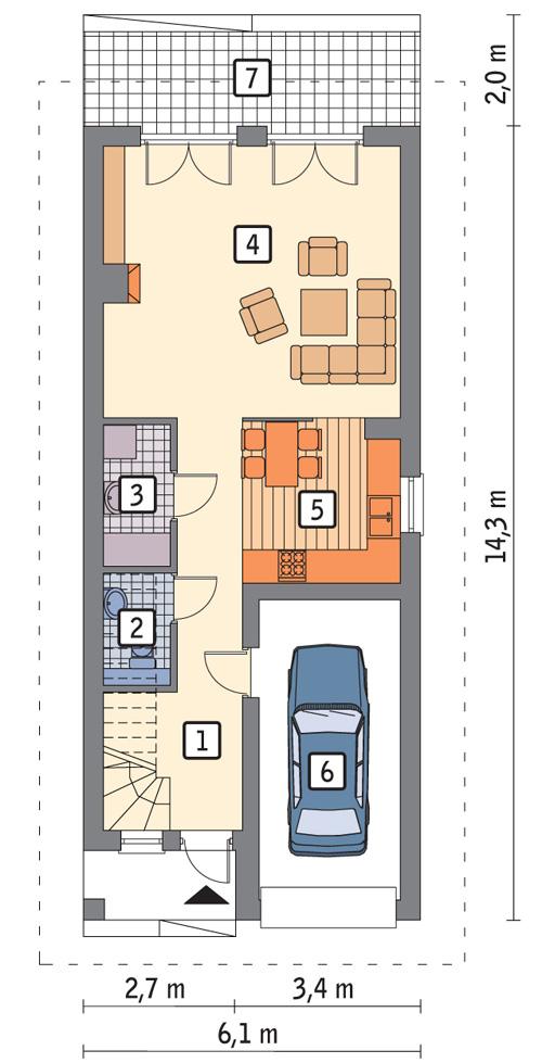 Rzut parteru POW. 64,2 m²