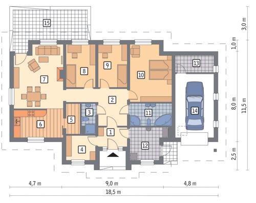 Rzut parteru POW. 138,4 m²