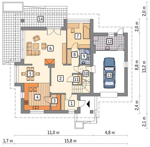 Rzut parteru POW. 127,3 m²