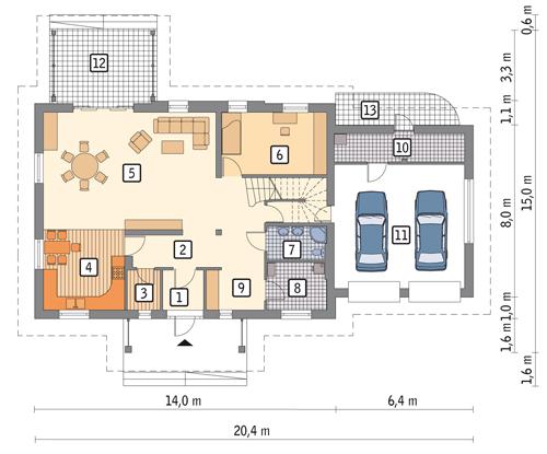 Rzut parteru POW. 157,5 m²