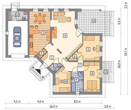 Rzut parteru POW. 143,0 m²