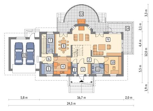 Rzut parteru POW. 167,2 m²