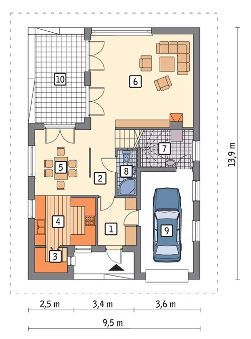 Rzut parteru POW. 86,3 m²