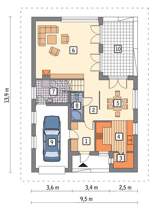 Rzut parteru lustro POW. 86,3 m²