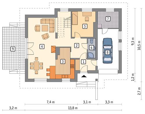 Rzut parteru POW. 100,2 m²