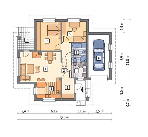Rzut parteru POW. 99,9 m²