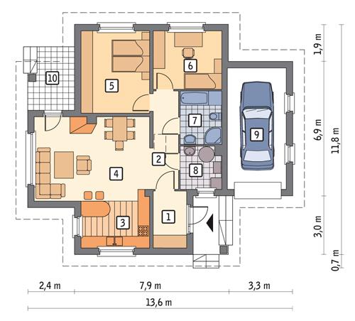 Rzut parteru POW. 99,3 m²