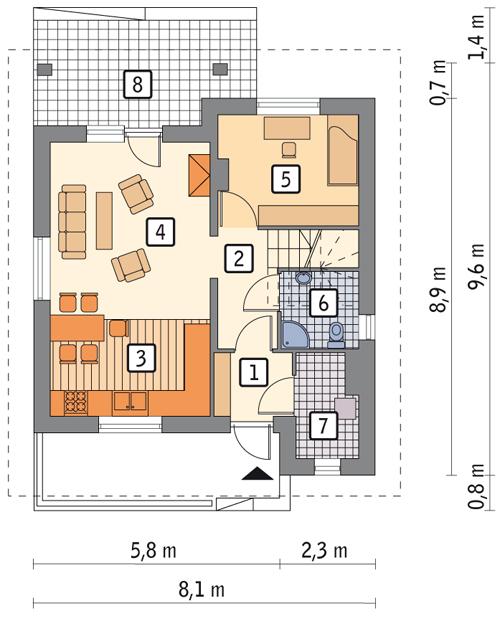 Rzut parteru POW. 45,2 m²